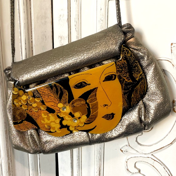 Vintage Moon Bag 1987 Patricia Smith Metallic Hand Painted Changeable Purse 80s - Picture 4 of 14